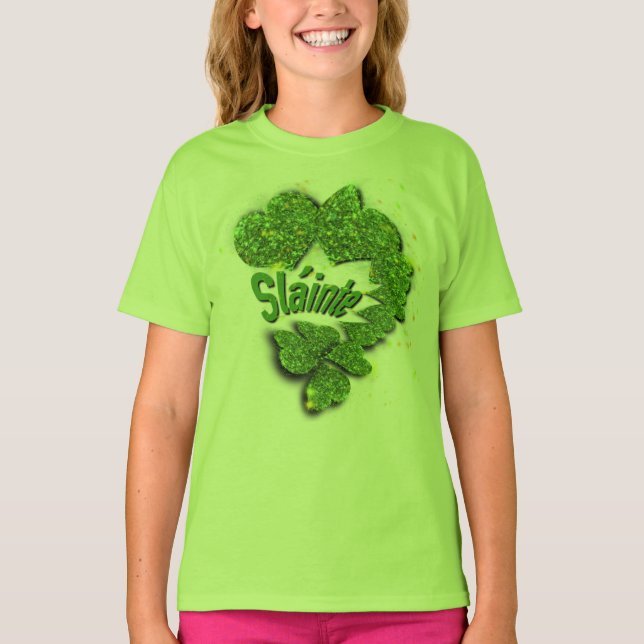 Camiseta Rompecabezas verdes brillan corazones purpurinas s (Anverso)