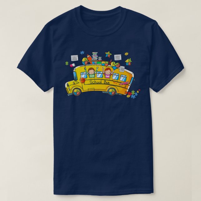 Camiseta Romper el autismo Concienciación escolar Autobús a (Diseño del anverso)