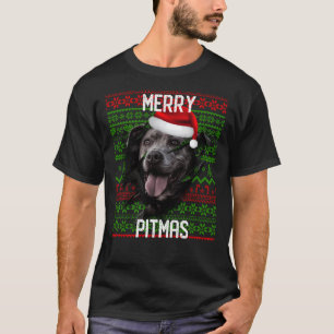 Camiseta Romper el muro Perro gris Pitbull Navidades Santa 