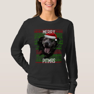 Camiseta Romper el muro Perro gris Pitbull Navidades Santa 