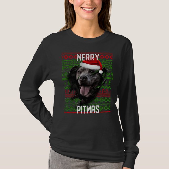 Camiseta Romper el muro Perro gris Pitbull Navidades Santa  (Anverso)