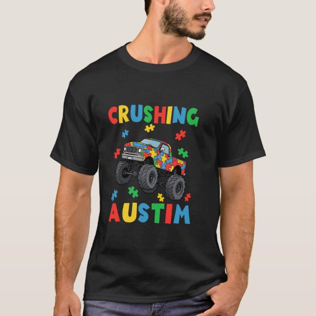 Camiseta Rompiendo Rompecabezas de Camión Monstruo de Autis (Anverso)