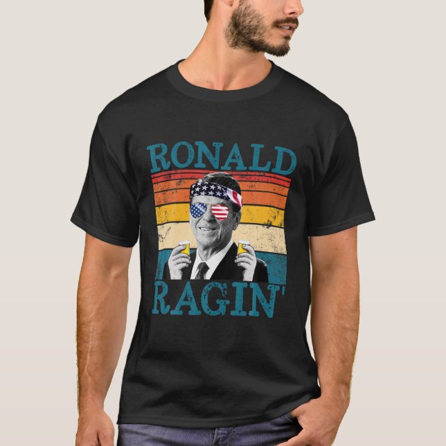 Camiseta Ronald Ragin: Retro patriótico bebiendo presidente (Anverso)