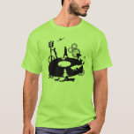 Camiseta Ronda y ronda<br><div class="desc">Una imagen en blanco negro de un récord que se puede mover con siluetas de personas a su alrededor,  un semáforo,  un gato,  un perro,  un avión en el cielo y varias formas de círculo. Se puede cambiar el color de fondo.</div>