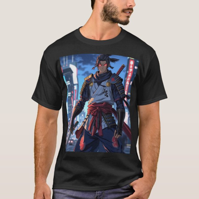 Camiseta Ronín urbano: Neon Samurai Anime T-Shirt (Anverso)