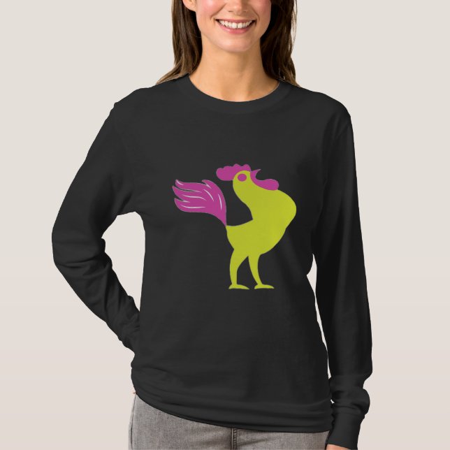 Camiseta Rooster amarillo con plumas rosas (Anverso)