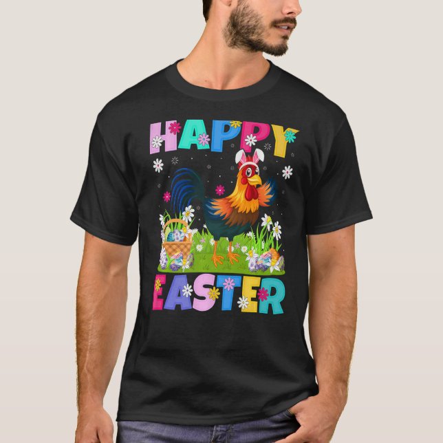 Camiseta Rooster Bird Happy Easter Bunny Rooster Easter Sun (Anverso)