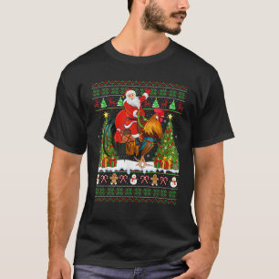 Camiseta Rooster Bird Lover Funny Ugly Santa Riding Rooster