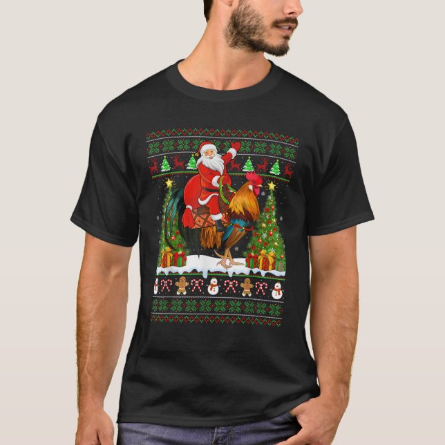 Camiseta Rooster Bird Lover Funny Ugly Santa Riding Rooster (Anverso)