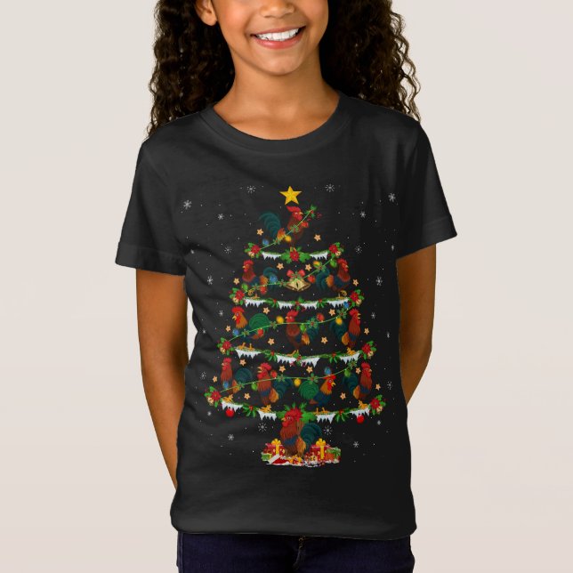 Camiseta Rooster Bird Lover Xmas Lighting Rooster Navidades (Anverso)