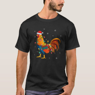 Camiseta Rooster Bird Xmas Iluminando a Santa Hat Rooster C