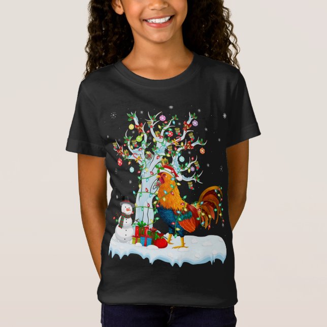 Camiseta Rooster Bird Xmas Tree Lighting Santa Hat Rooster (Anverso)