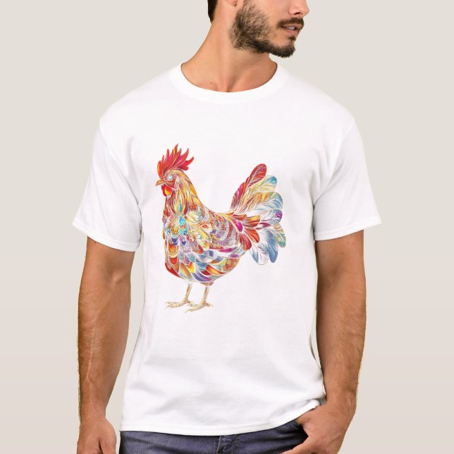 Camiseta Rooster Chicken Bird Colorful (Anverso)