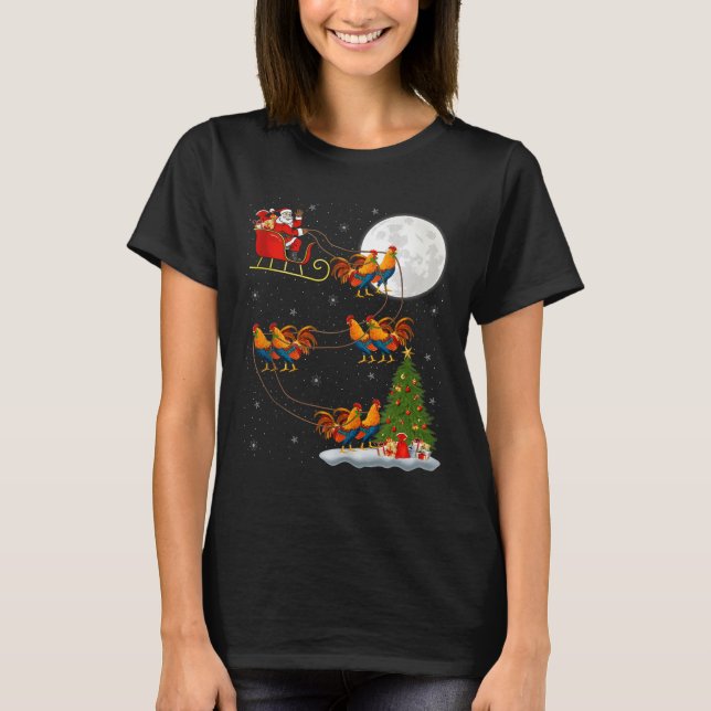 Camiseta Rooster Chickens Santa Sleigh Flying Funny Magical (Anverso)