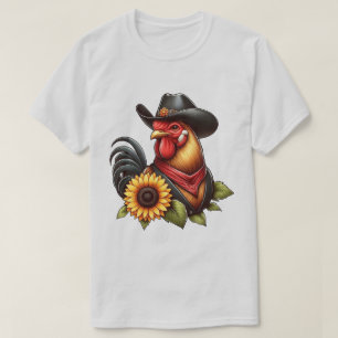 Camiseta Rooster colorido en Gorra Cowboy con girasol