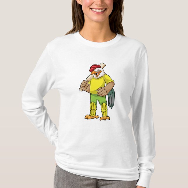 Camiseta Rooster como bateador con bate de críquet (Anverso)