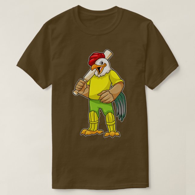 Camiseta Rooster como bateador con bate de críquet (Diseño del anverso)
