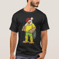 Rooster como bateador con bate de críquet