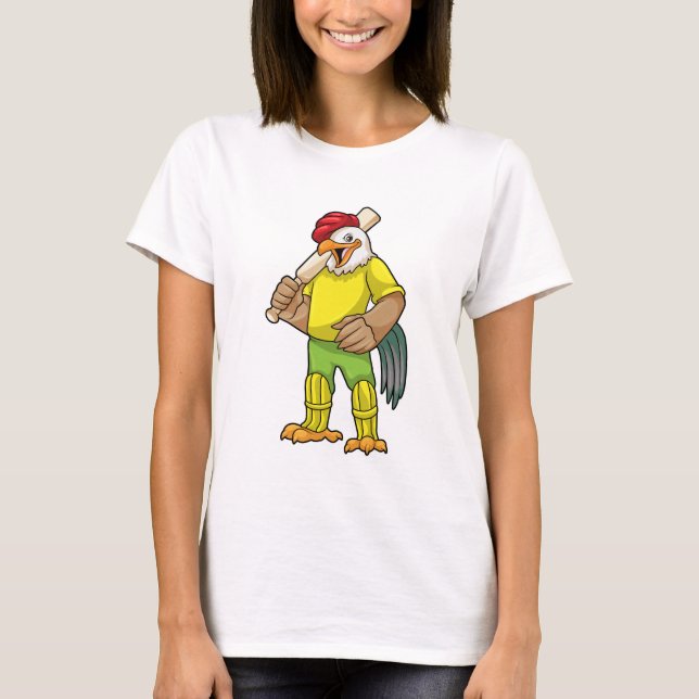 Camiseta Rooster como bateador con bate de críquet (Anverso)