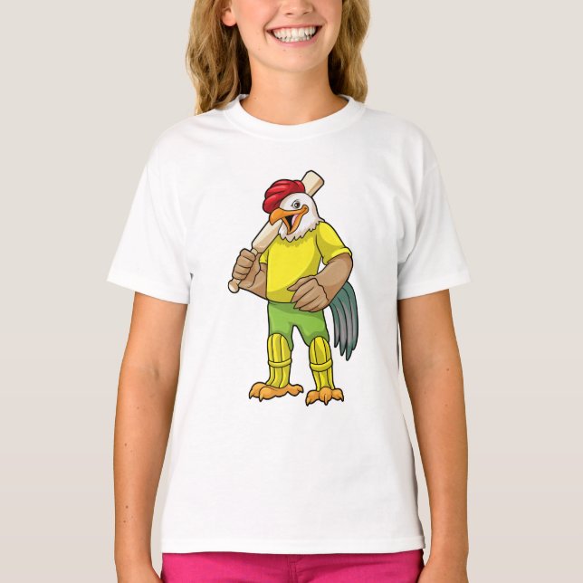 Camiseta Rooster como bateador con bate de críquet (Anverso)