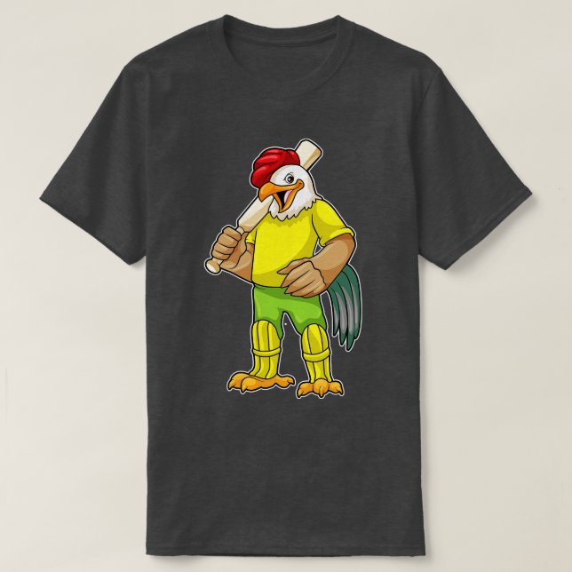 Camiseta Rooster como bateador con bate de críquet (Diseño del anverso)