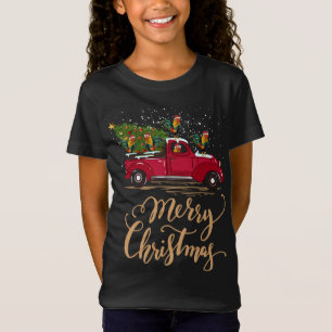 Camiseta Rooster Driting Christmas Tree Red Truck Rooster X