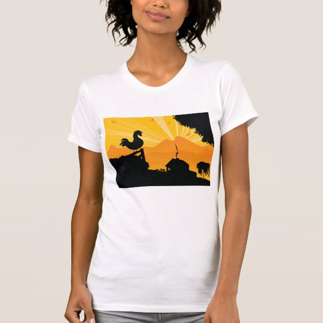 Camiseta Rooster Farm Landscape Womens T-Shirt (Anverso)