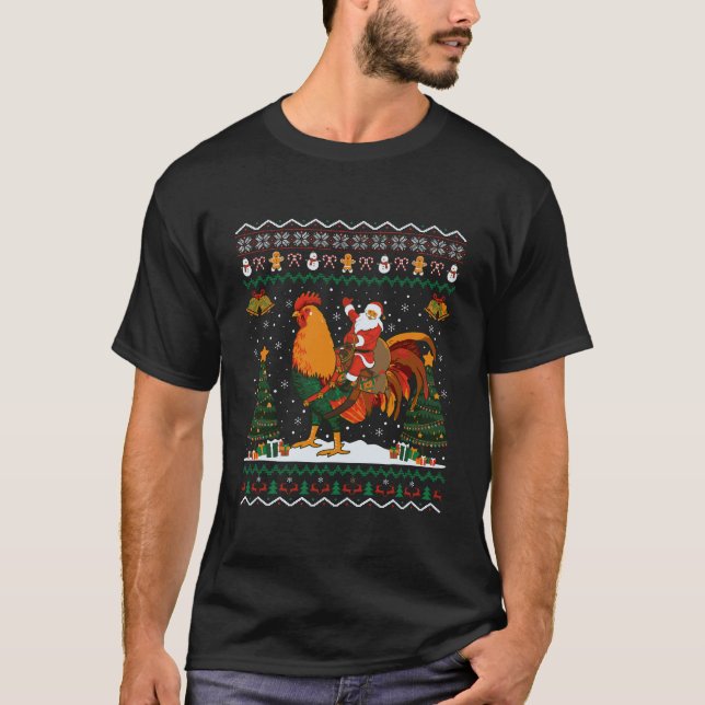 Camiseta Rooster fetiche regalo de Navidad Santa Riding Roo (Anverso)
