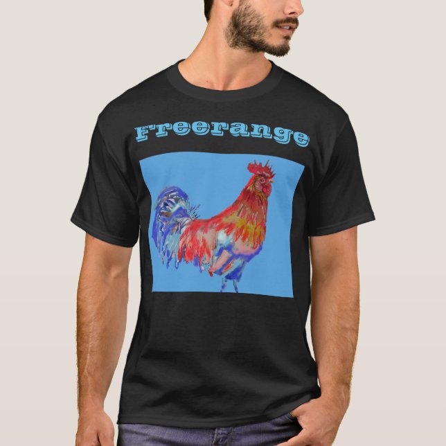 Camiseta Rooster Freerange Chicken Watercolor Mans T Shirt (Anverso)