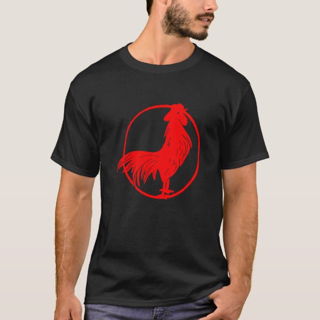 Camiseta Rooster Rojo Cocky Zodiak Chicken Silhouette (Anverso)