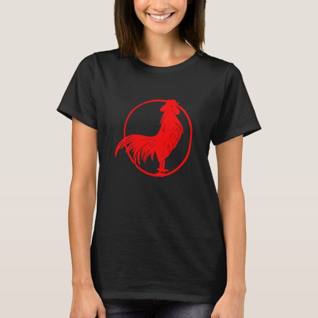 Camiseta Rooster Rojo Cocky Zodiak Chicken Silhouette (Anverso)