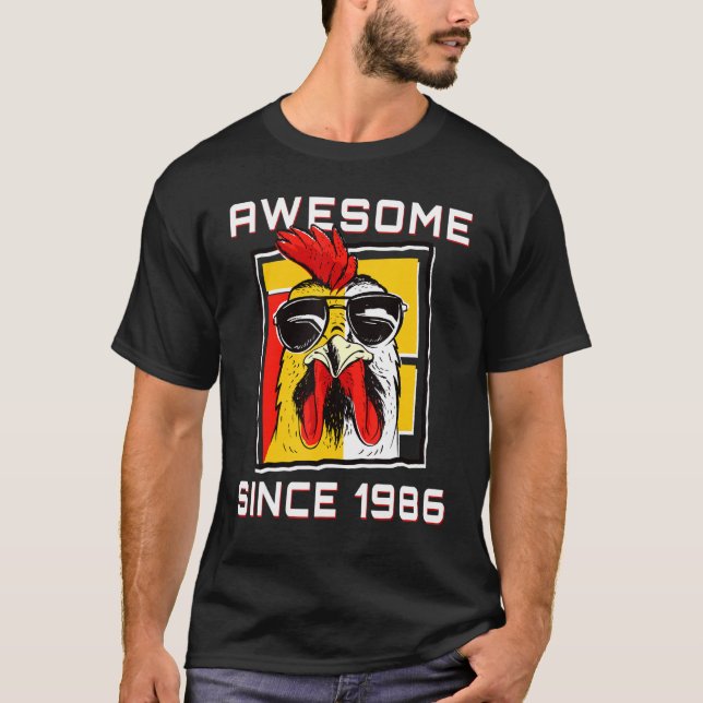 Camiseta Rooster W Gafas de sol me asombra desde 1986 36th  (Anverso)