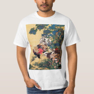 Camiseta Rooster y Hen con Hydrangeas de Ito Jakuchu