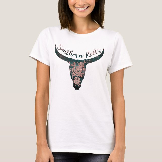 Camiseta Roots del Sur País Rosa Longhorn Rosa Rosa y Verde (Anverso)