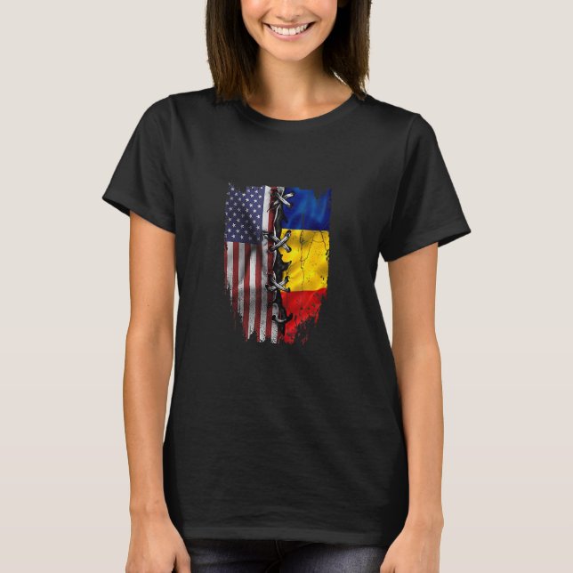 Camiseta Roots rumanos de Estados Unidos crecen Bandera de  (Anverso)