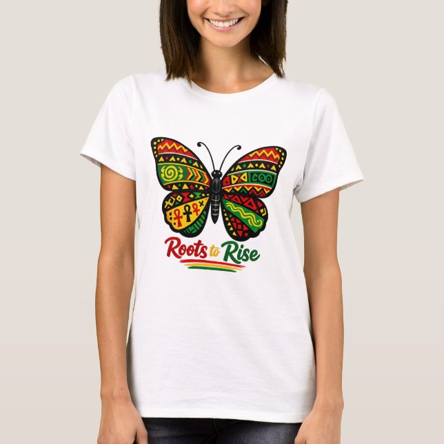 Camiseta Roots to Rise Black History Butterfly Afrocentric  (Anverso)