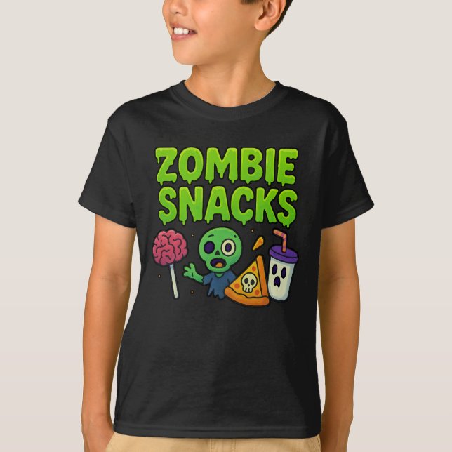 Camiseta Ropa de bocadillos zombies de Halloween Cute Unise (Anverso)