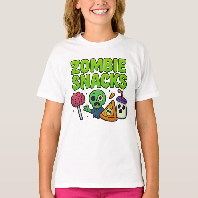 Camiseta Ropa de bocadillos zombies de Halloween Cute Unise (Anverso)