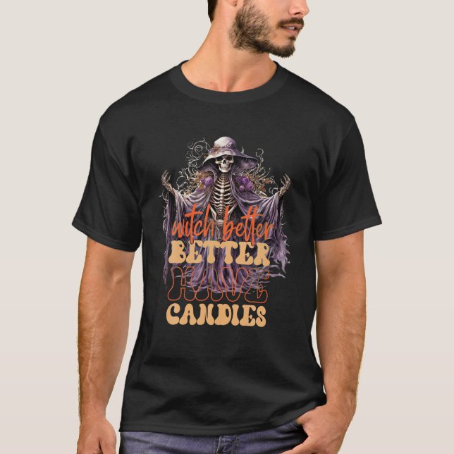 Camiseta Ropa de bruja para chicas Funny Retro Skeleton T S (Anverso)