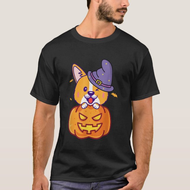 Camiseta Ropa De Calabaza Corgi Halloween Para Hombres Muje (Anverso)