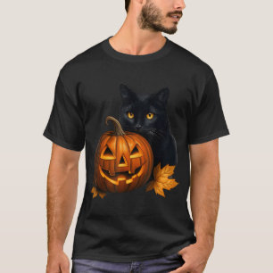 Camiseta Ropa De Calabaza De Halloween De Gato Negro Para H