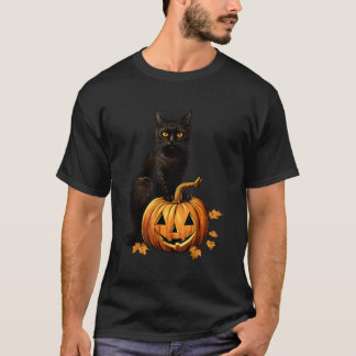 Camiseta Ropa De Calabaza De Halloween De Gato Negro Retro 