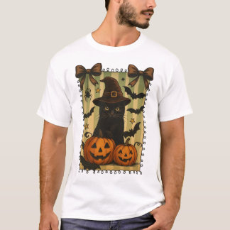 Camiseta Ropa de calabaza de Halloween para gato negro retr