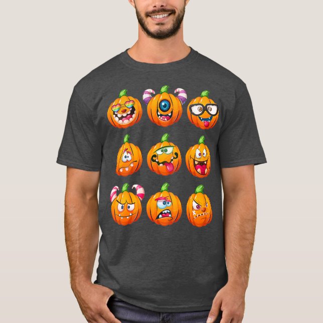 Camiseta Ropa de calabaza Emoticon Halloween disfraz para h (Anverso)