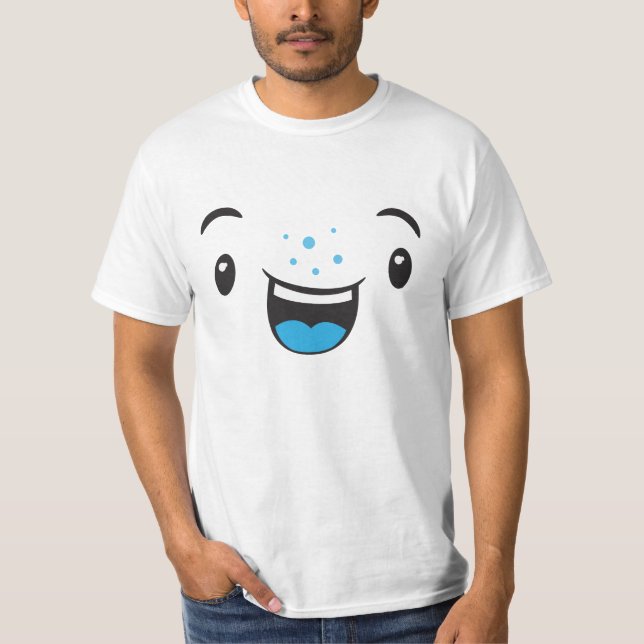 Camiseta Ropa de Cara de Kawaii Sonriente Azul (Anverso)