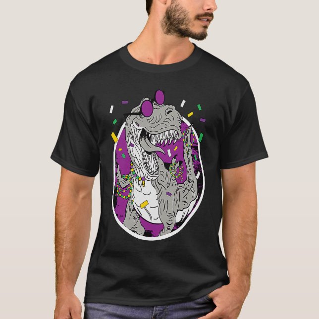 Camiseta Ropa de carnaval de dinosaurios de Mardi Gras TRex (Anverso)