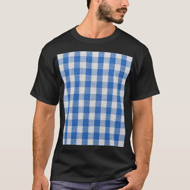 Camiseta Ropa de comedor de color azul-blanco. (Anverso)