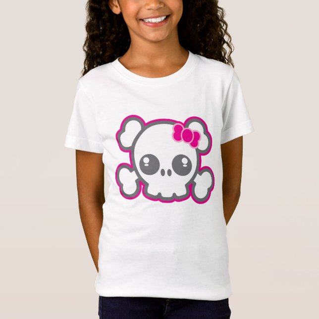 Camiseta Ropa de cráneo de cinta rosada de Kawaii (Anverso)