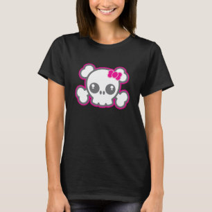 Camiseta Ropa de cráneo de cinta rosada de Kawaii