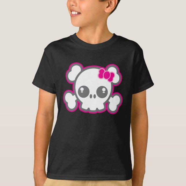 Camiseta Ropa de cráneo de cinta rosada de Kawaii (Anverso)